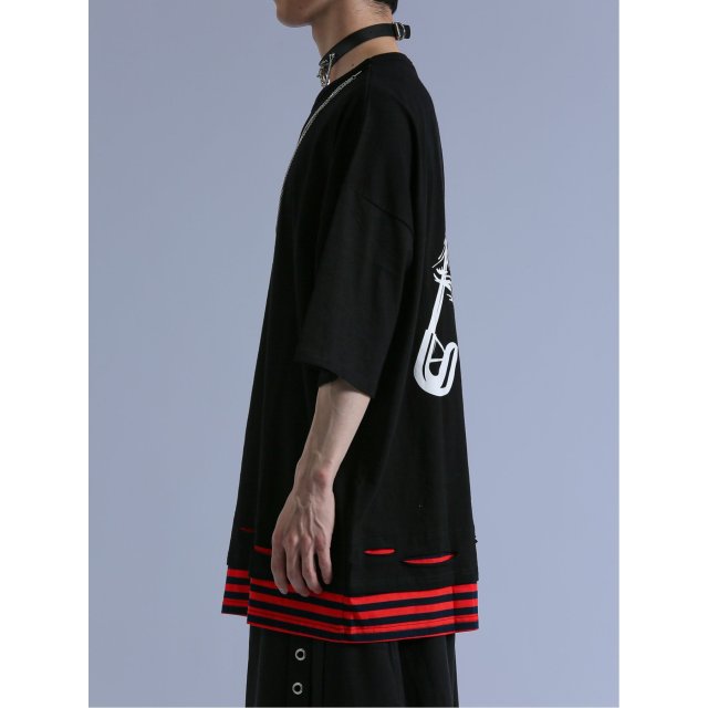 SD×PSYCHONATION フェイクレイヤード ダメージ クルー半袖BIGTシャツ