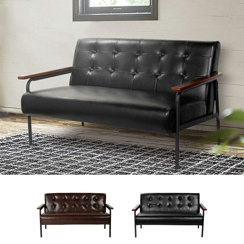 レトロソファ 2人掛け アンティーク調デザイン ZF-1521 2P ブラック