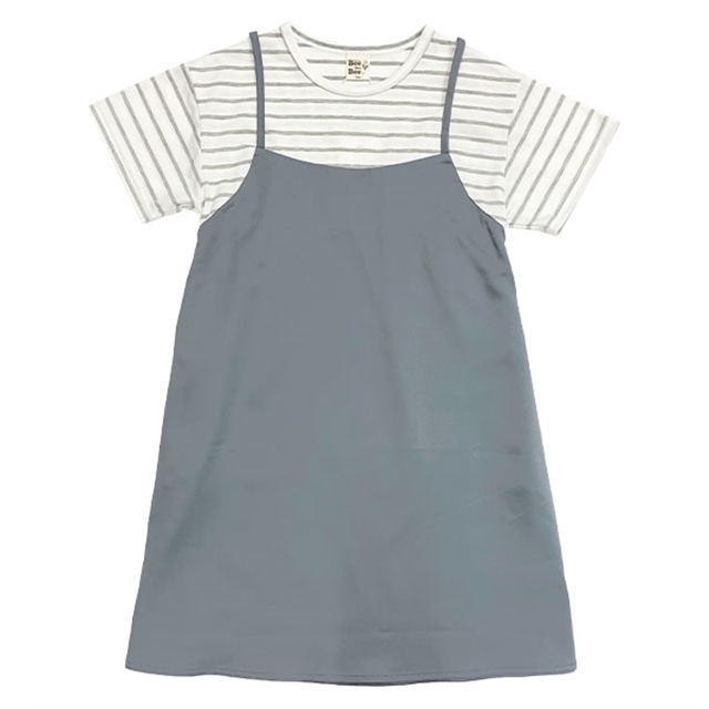 子供服 レイヤード風ワンピース キッズ 女の子 白グレーボーダー ブルーグレー 140cm 140cm 白グレーボーダー ブルーグレー 子供服bee Jre Pointが 貯まる 使える Jre Mall