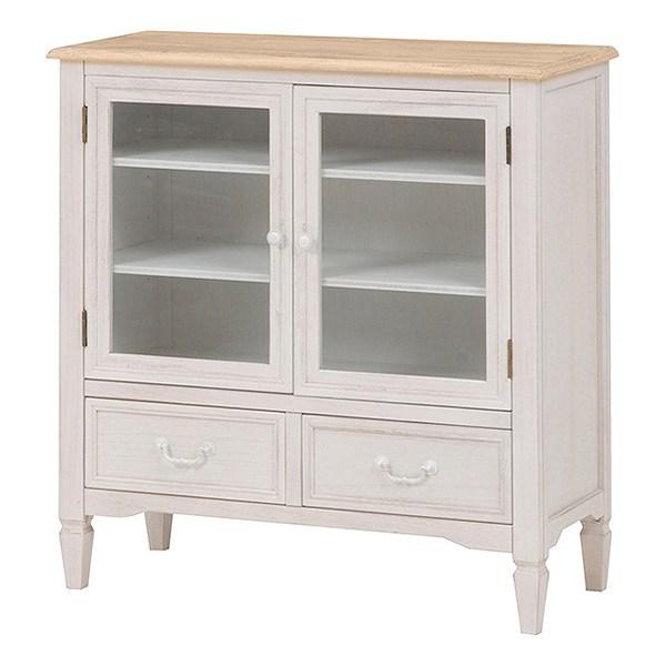 キャビネット アンティーク調 BROCANTE ホワイトウッド 幅80cm