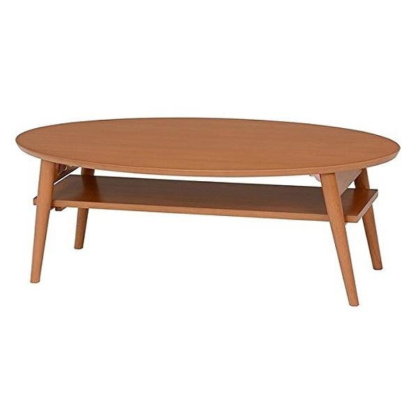 ローテーブル オーバル型 折れ脚テーブル 棚付 幅90cm（ 完成品 天然木 ...