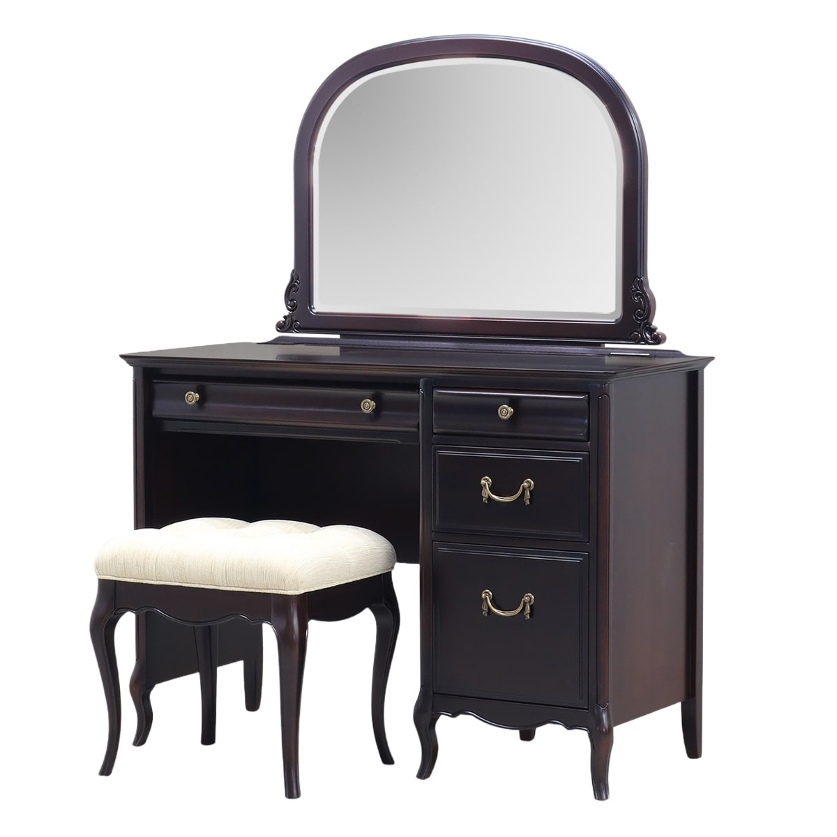 ドレッサーデスク 幅100cm 3点セット ミラーナ 木製 猫脚（ スツール