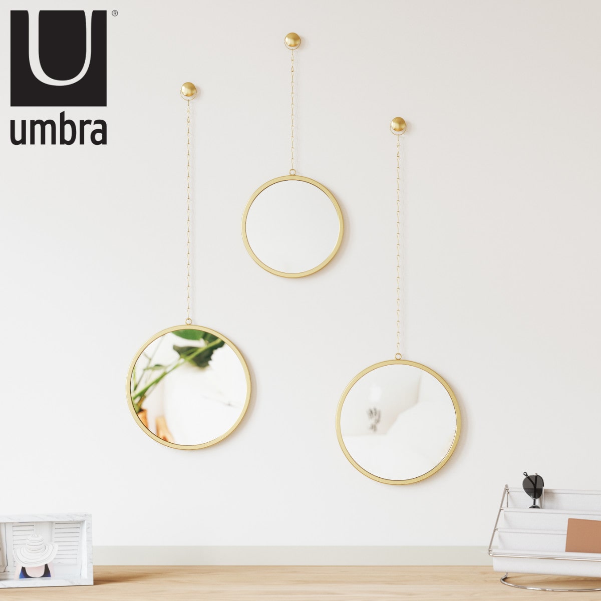 umbra ディマ ラウンドミラー 3pcsブラス（ アンブラ ミラー 壁掛け 鏡