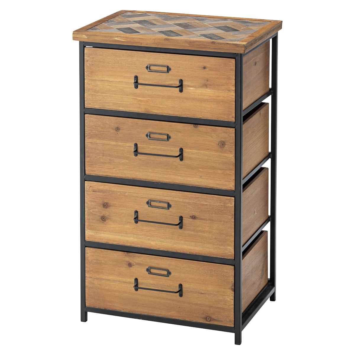 389 チェスト 棚付き タンス キャビネット 木製天板 転倒防止 4段8杯