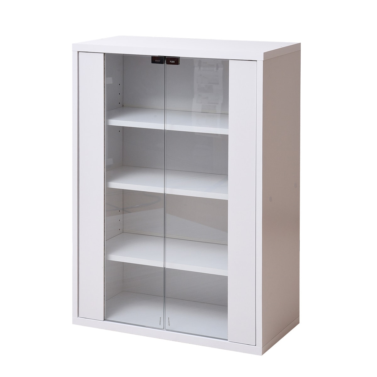 ホワイト飾り棚☆ガラス扉 3段 キャビネット☆ガラス板 可動☆飾り棚