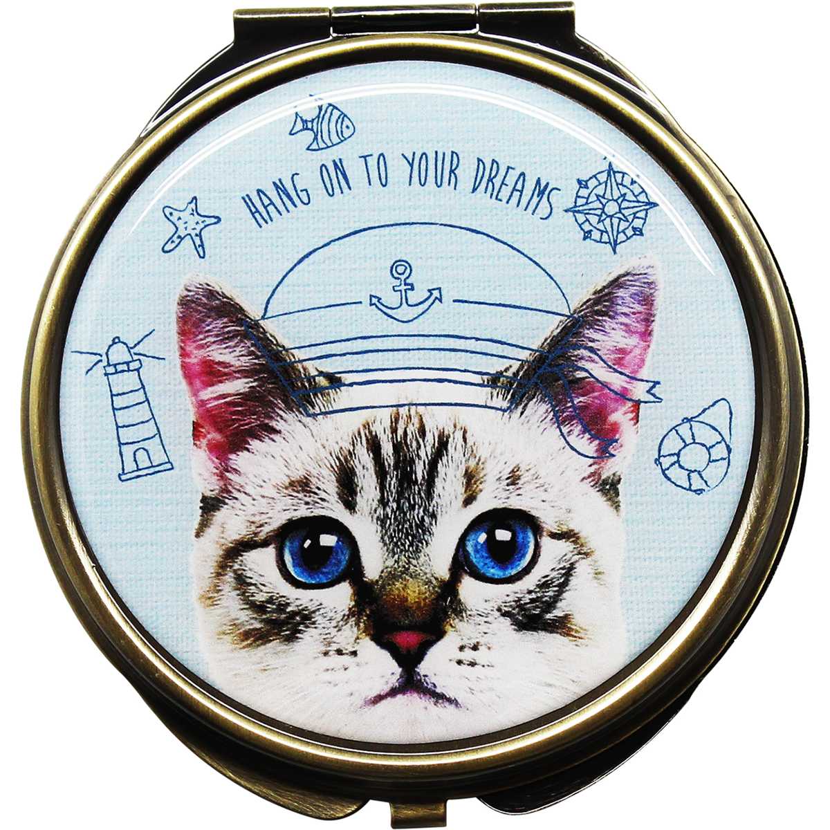 手鏡 両面 コンパクトミラー サバトラ 猫（ 拡大鏡 ミラー ハンド  