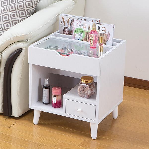 unico テーブル ガラス天板 ローテーブル サイドテーブル 白 マガジン