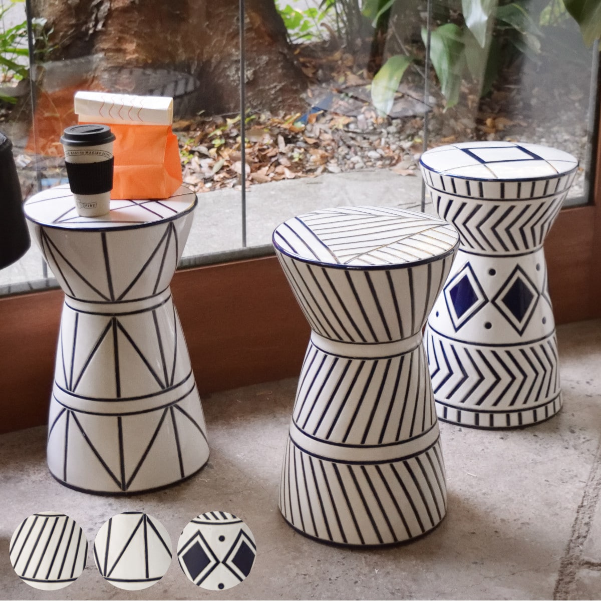 陶器 丸 椅子 黄色 スツール 花台 ガーデン チェア 玄関 屋外 北欧 ミニ