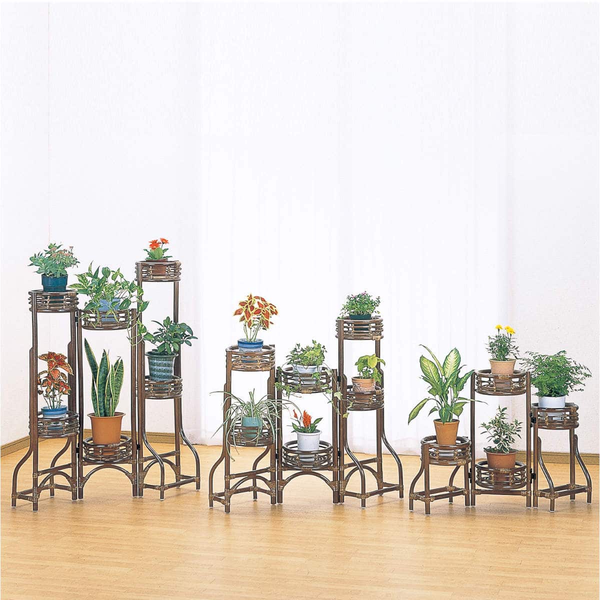 籐 フラワースタンド 3点セット 折りたたみ式（ フラワー台 花台 室内  