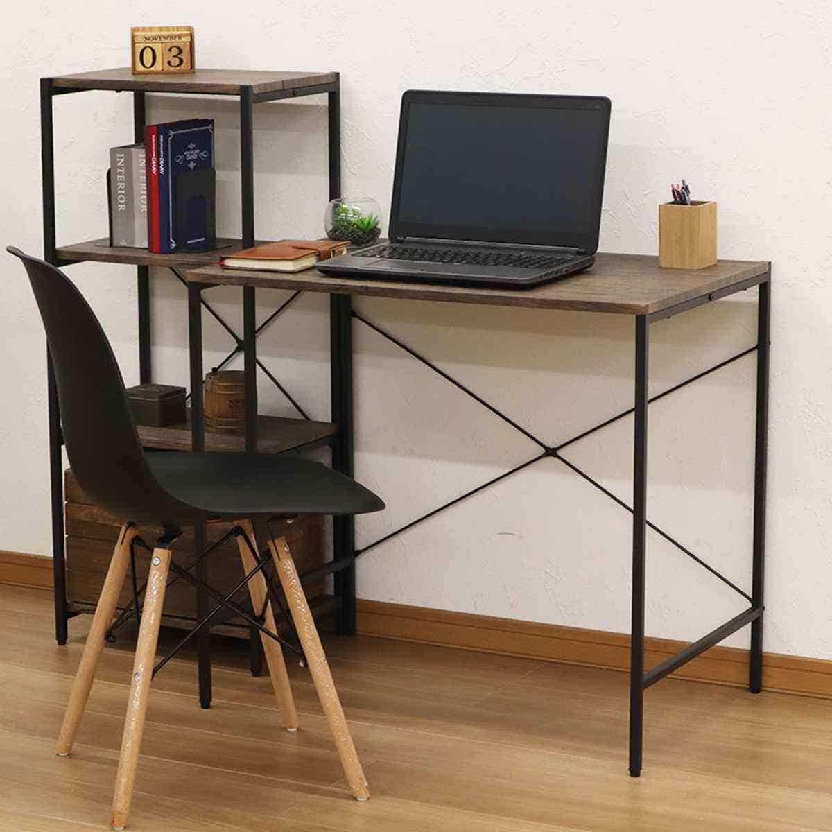 デスク 幅80cm 木目調 スチールフレーム ( パソコンデスク 机 つくえ