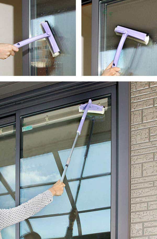 窓掃除 伸縮 回転ガラスクリーナー 水切り スポンジ（ 掃除用品 窓