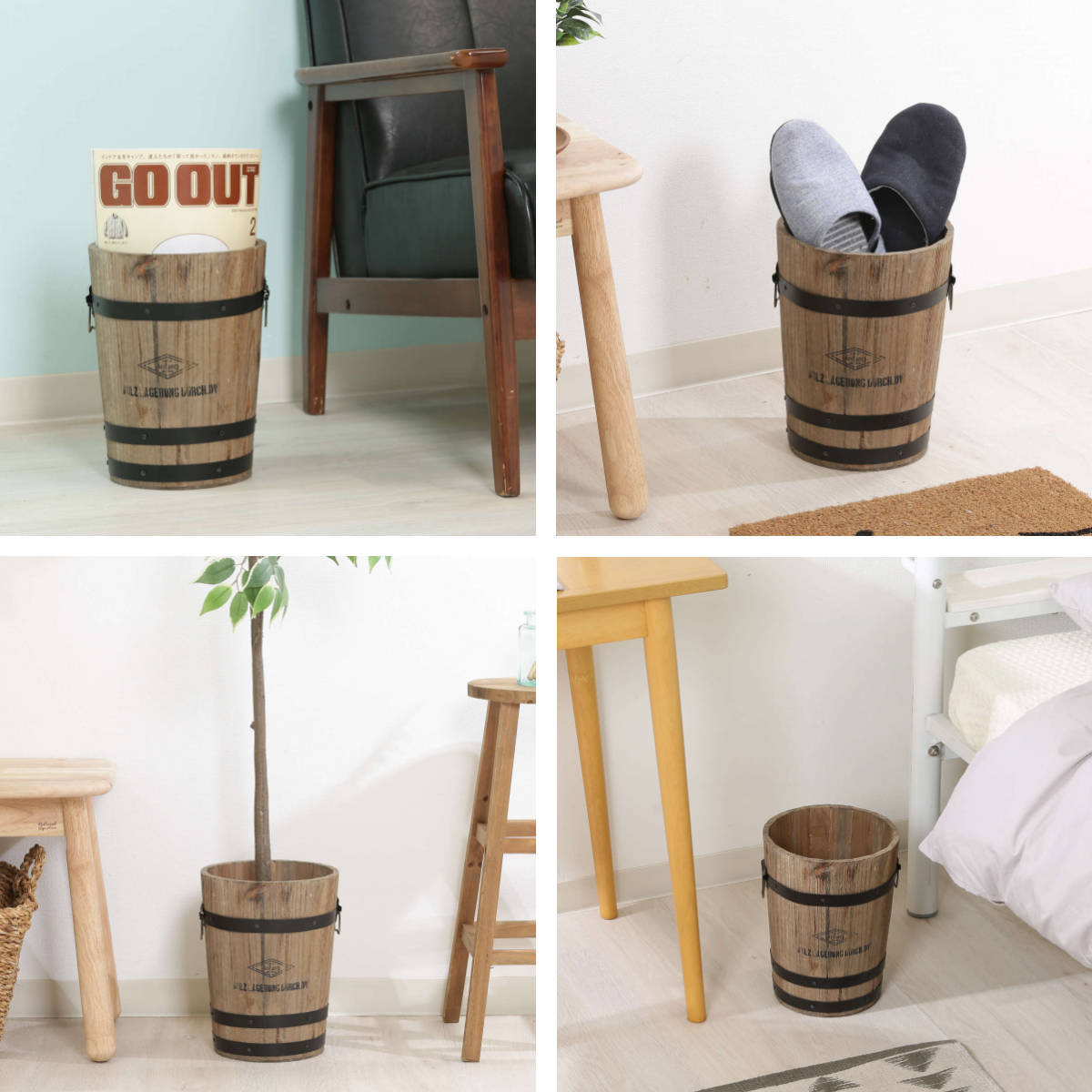 木製樽の植木鉢カバー ゴミ箱や収納BOXとして | monsterdog.com.br
