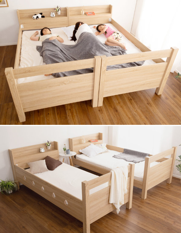 2段ベッド 分割 子供 大人用 木目調 二段ベッド すのこベッド 宮付き