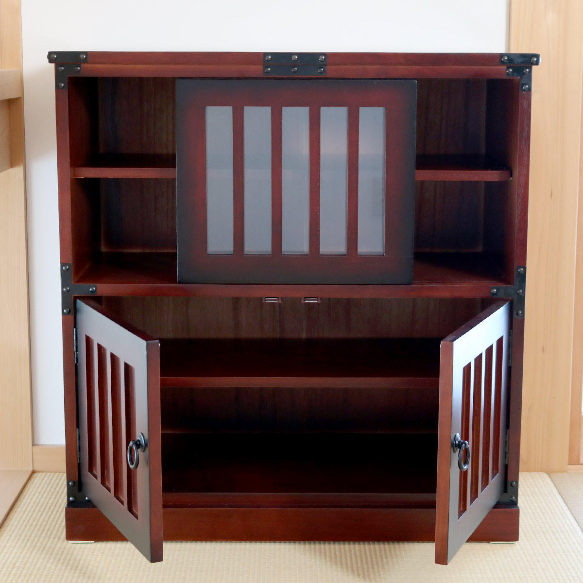 水屋 民芸調 桐製 和風キャビネット 幅57cm( 水屋箪笥 和風 たんす