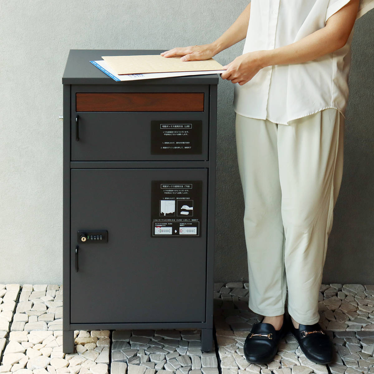 MJ PT GN　宅配ボックス　グレー　プッシュ式　プッシュ錠　郵便ポスト MJ PT GN宅配ボックスグレープッシュ式プッシュ錠郵便ポスト