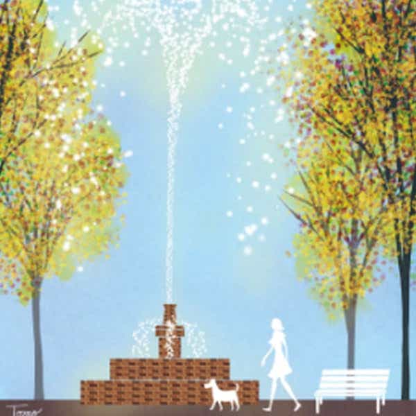 絵画 『噴水のある公園』 42×34cm 横田友広 額入り 巧芸画 インテリア