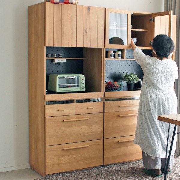 食器棚 北欧風 キッチンボード オーク材 幅70cm（ カップボード