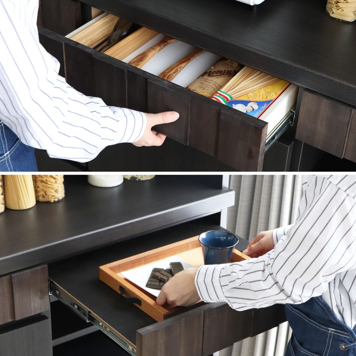 送料込・まとめ買い 東馬 キッチンボード 食器棚 板扉上台 引出し下台