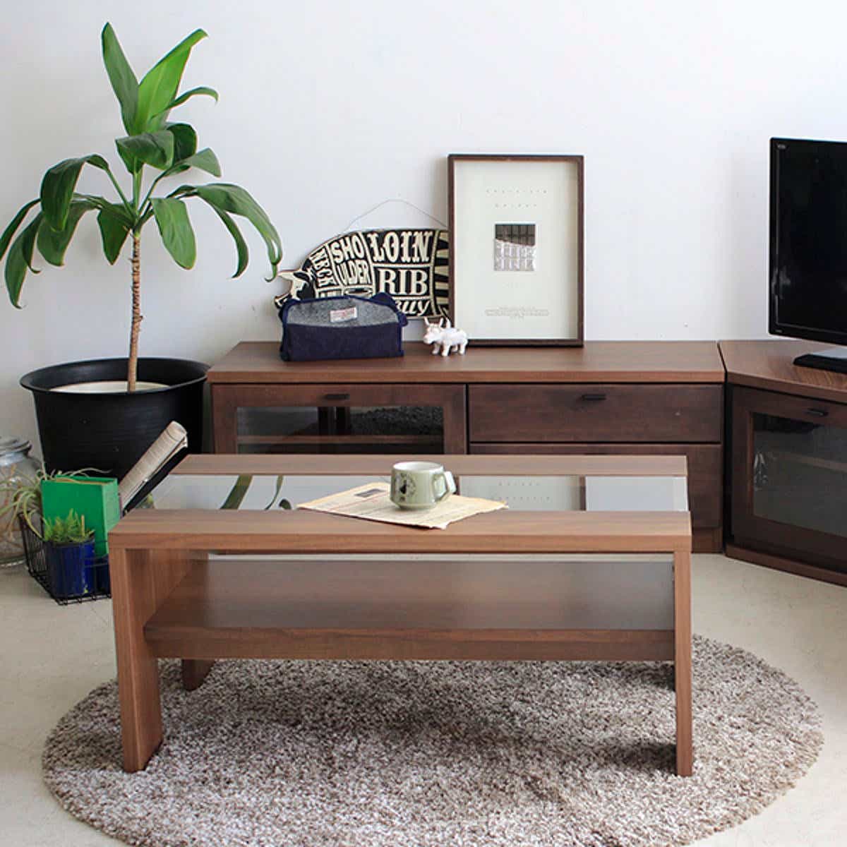 ローテーブル ガラス天板 ナチュラルリビング 幅90cm（ テーブル